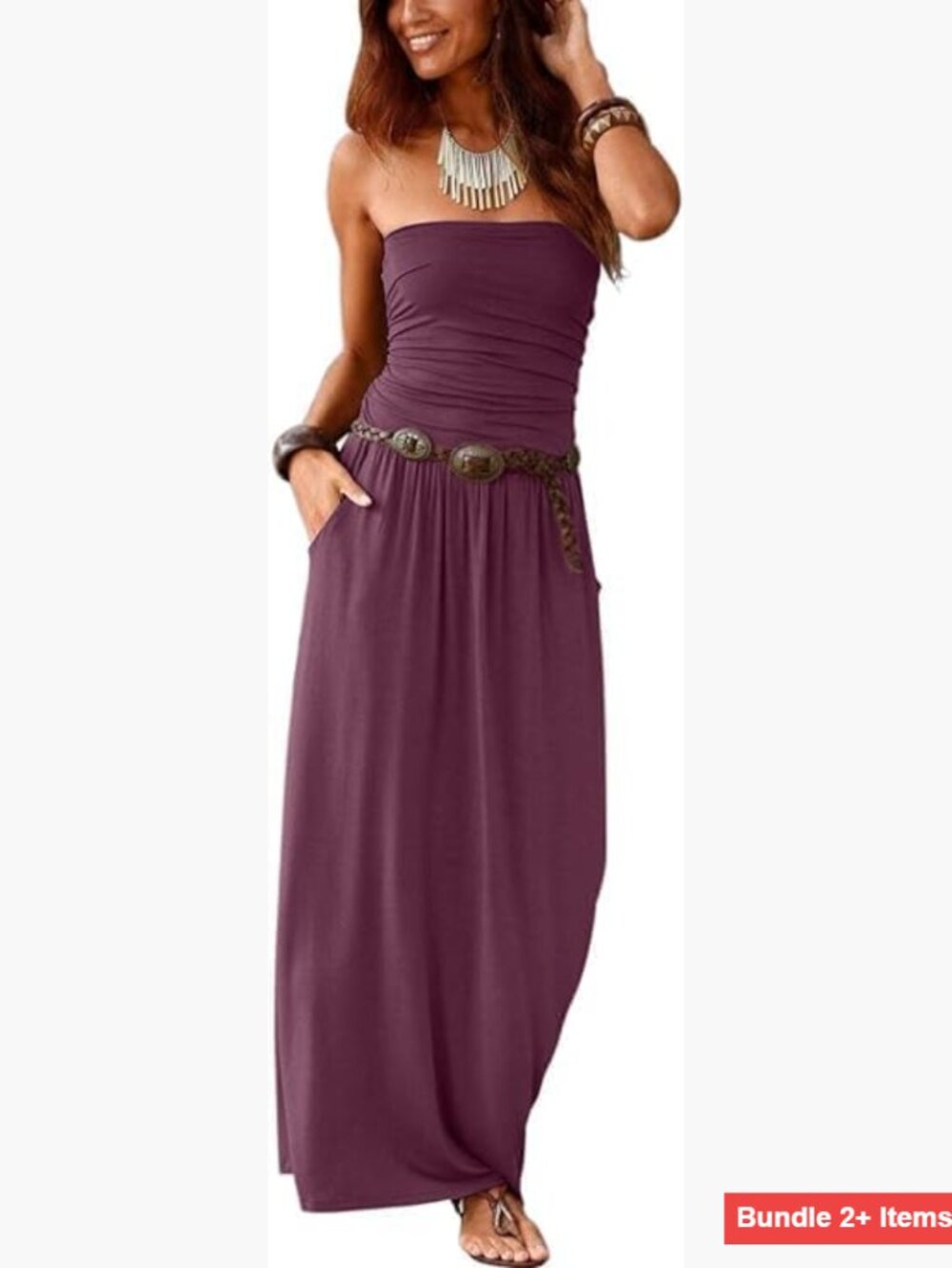 Off Shoulder Maxi Dress with Pockets, Strapless Evening Formal Wear